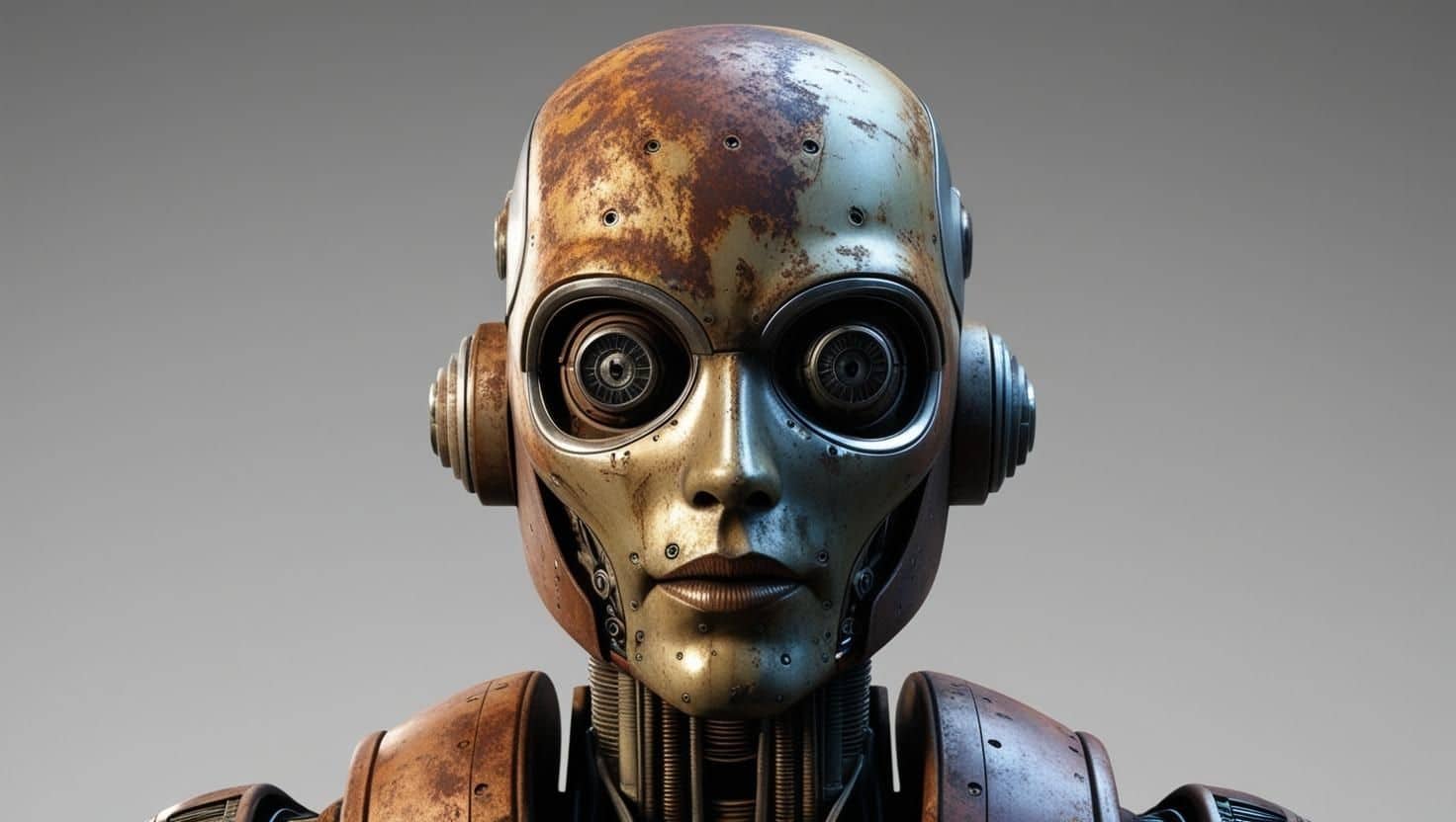 Image shows a rusty android head symbolising why AI has not replaced a professional CV service 